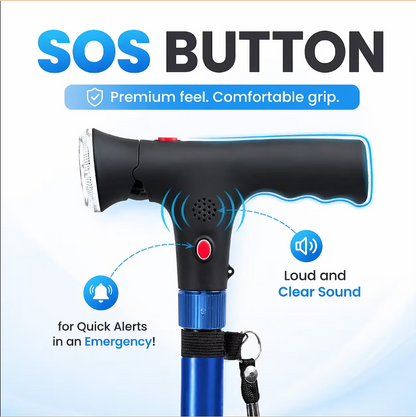 🦯 Elder Support Cane with LED light & Emergency Alert 🚨