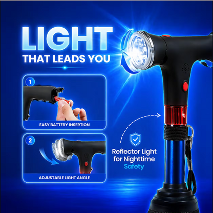 🦯 Elder Support Cane with LED light & Emergency Alert 🚨